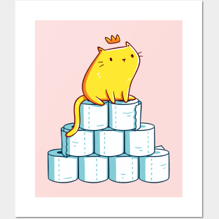 Toilet Paper King, Quarantine Essentials, Kawaii Cute Orange Cat Posters and Art